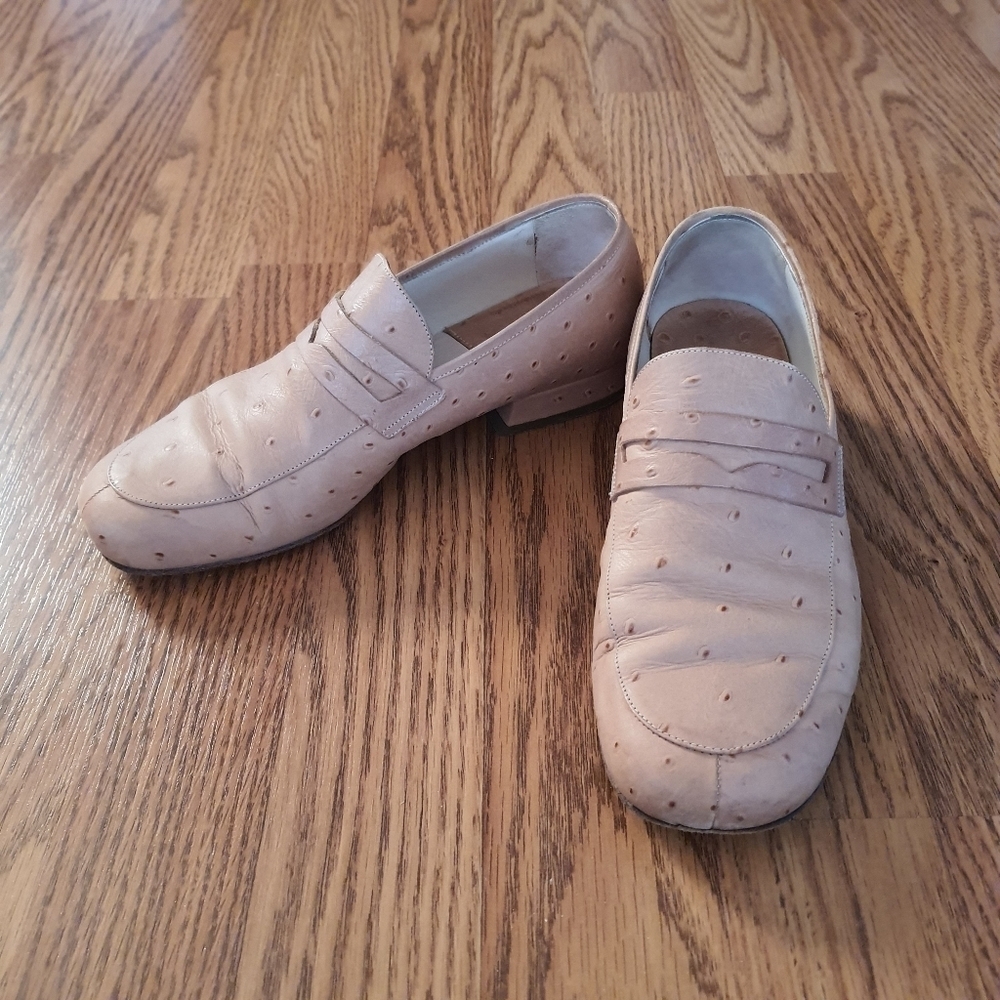 Emporio Armani Ostrich Leather Heeled Loafers Womens Size 35 - Picture 5 of 15